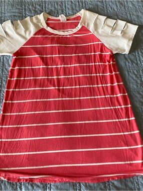 7th Ray Vintage Coral White Striped Short Sleeve Cut Out Tee L Retro Festival